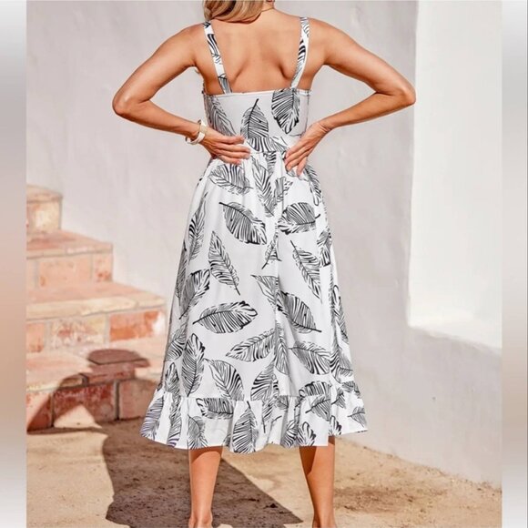 NWOT Cupshe Very You White Leaf Print Midi Dress Size Small - Picture 2 of 8